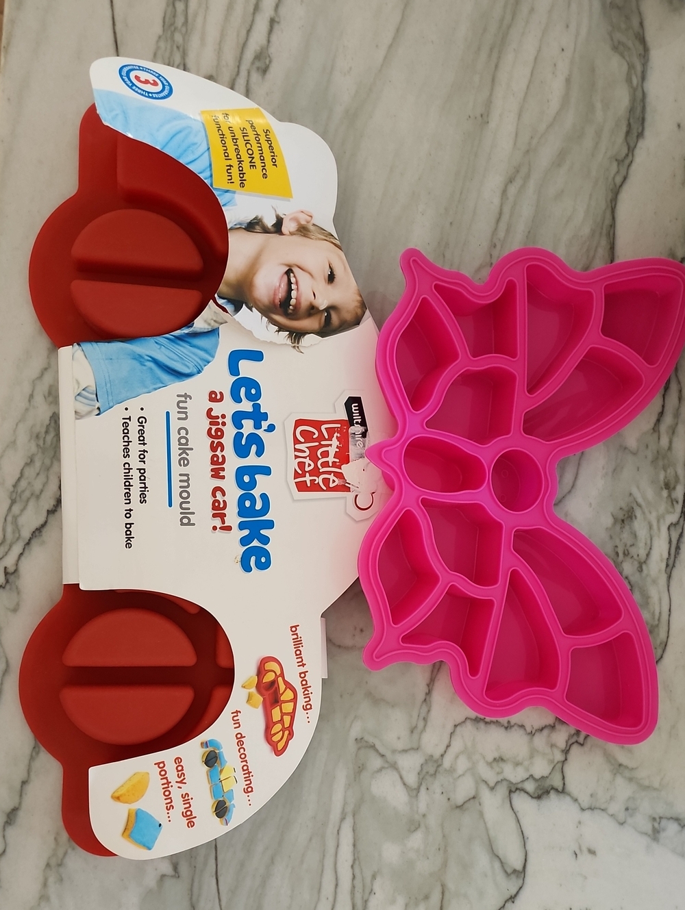 Wiltshire - Little Chef - Pink Butterfly & Jigsaw Car - Silicone Baking Molds